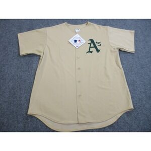 VTG Oakland‎ Athletics Jersey Mens XL Majestic MLB Baseball Shirt Button Up USA
